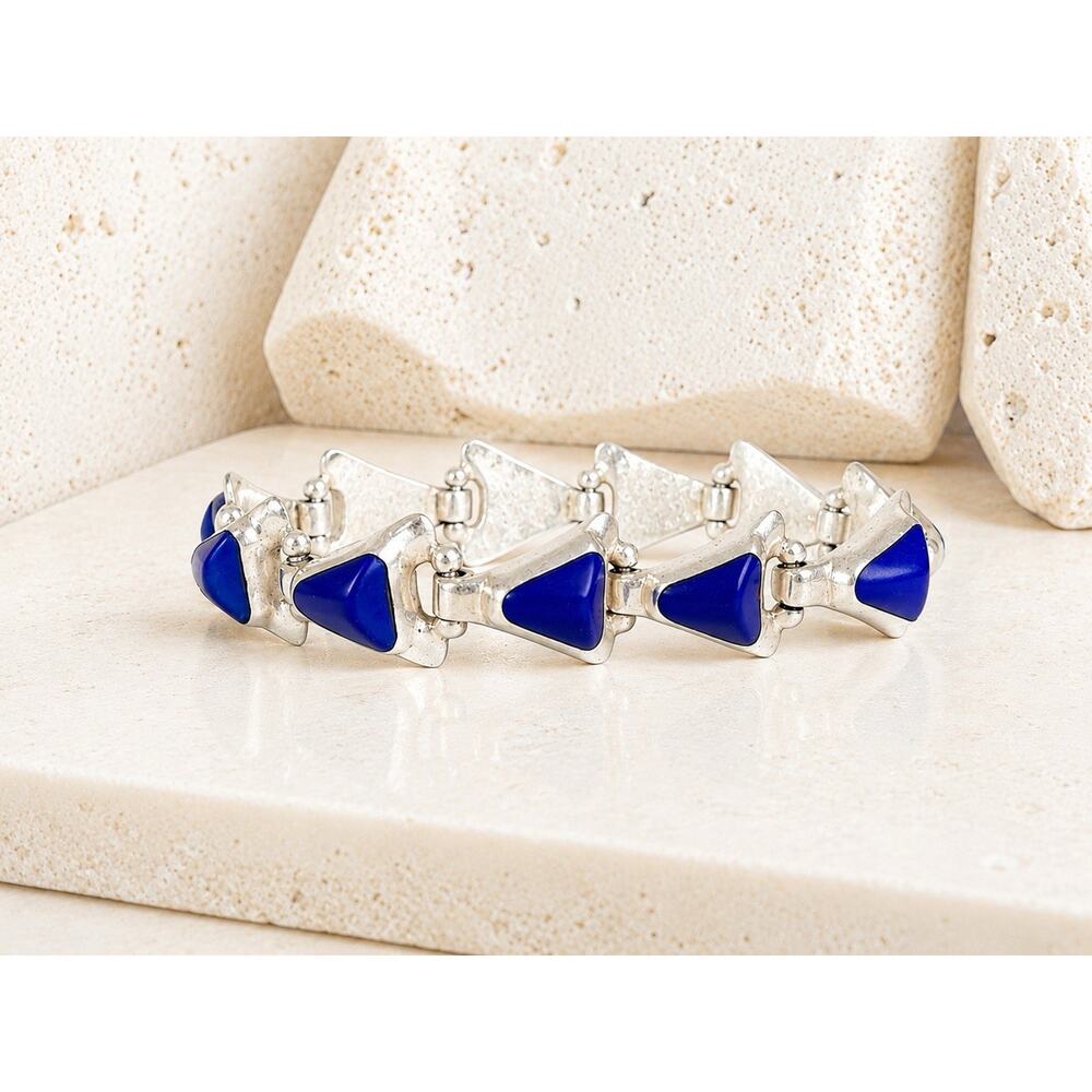 Vintage Taxco Mexico 950 Silver Lapis Lazuli Link Bracelet Heavy Modernist 40G